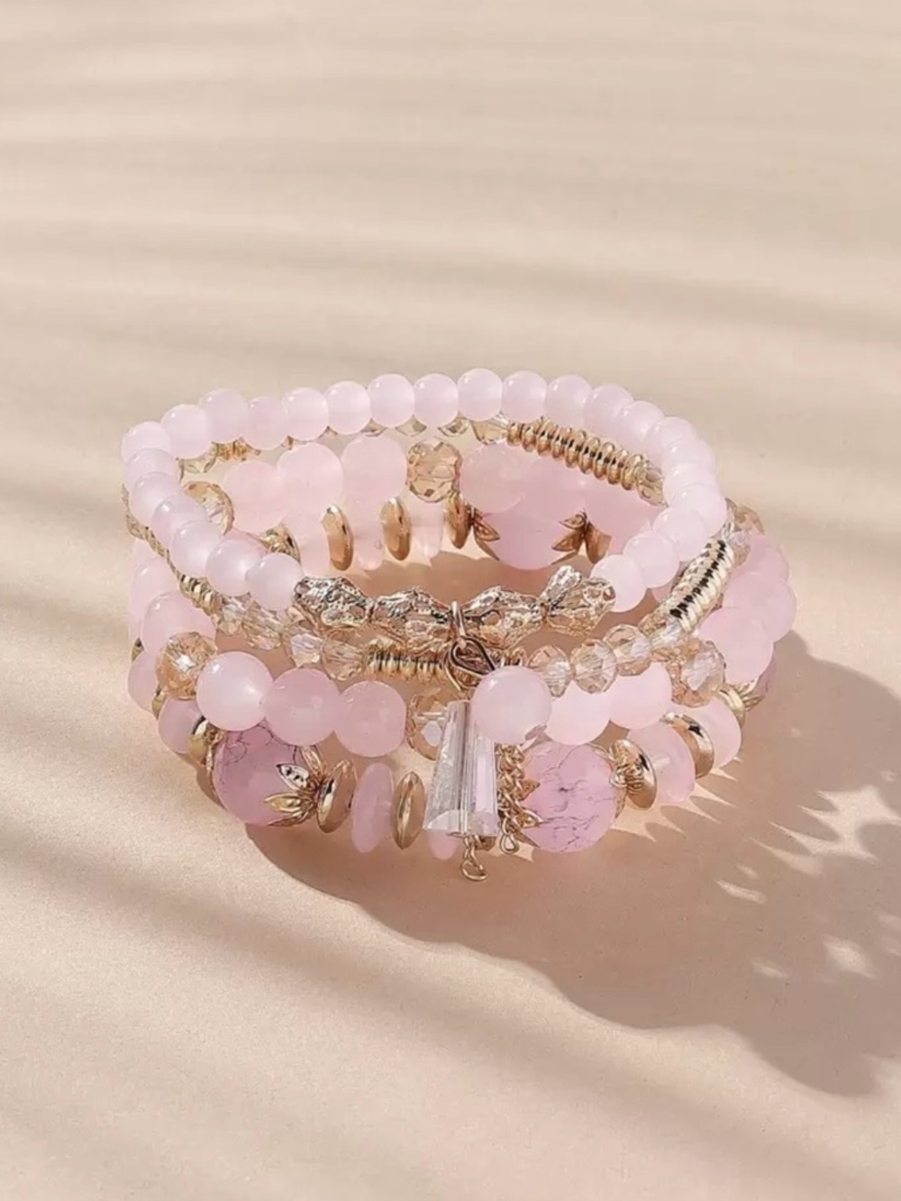 Pink Beaded Stack Bracelet Set
